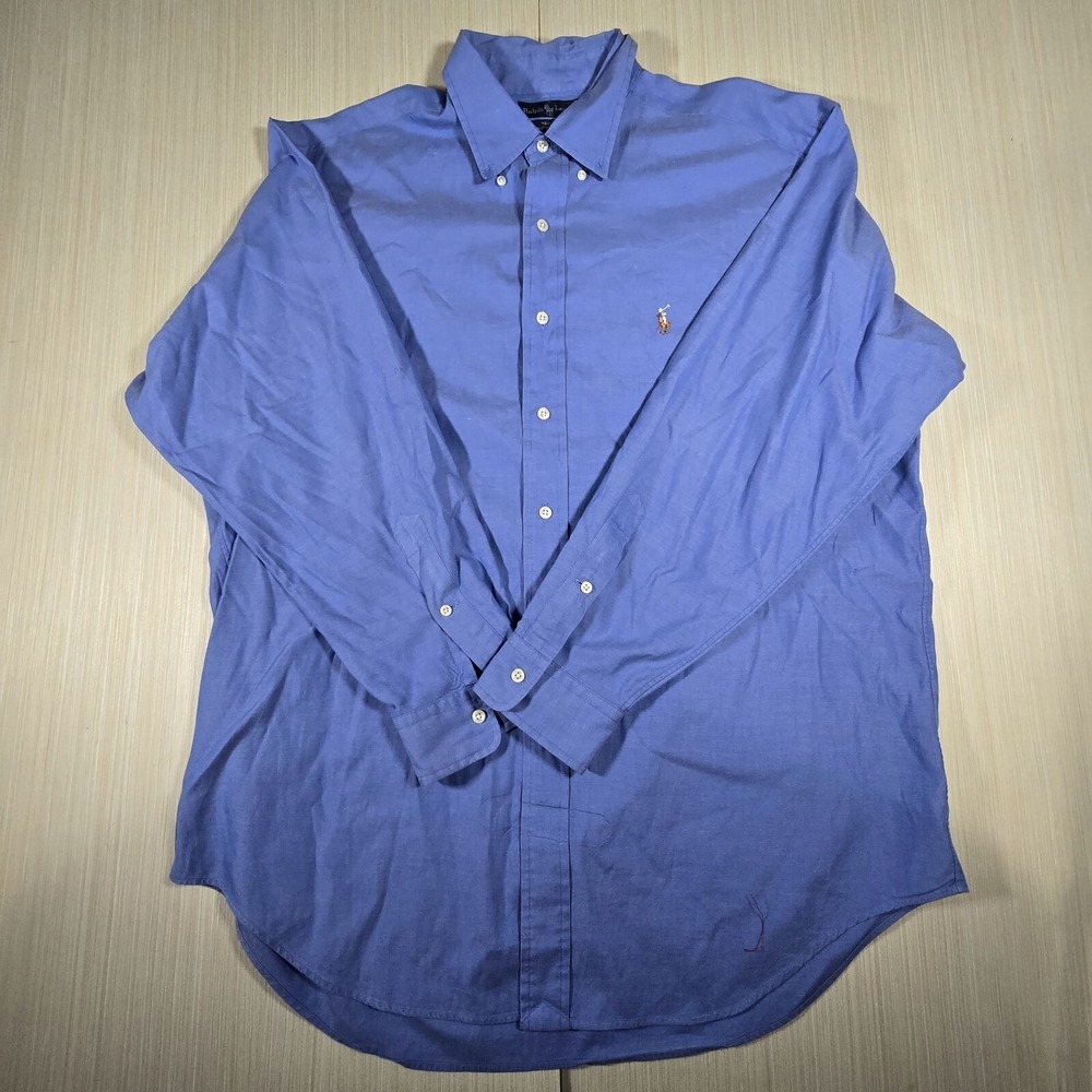 Ralph Lauren Yarmouth Pinpoint Oxford Dress Shirt Men 16.5 X 34 Navy Button Down